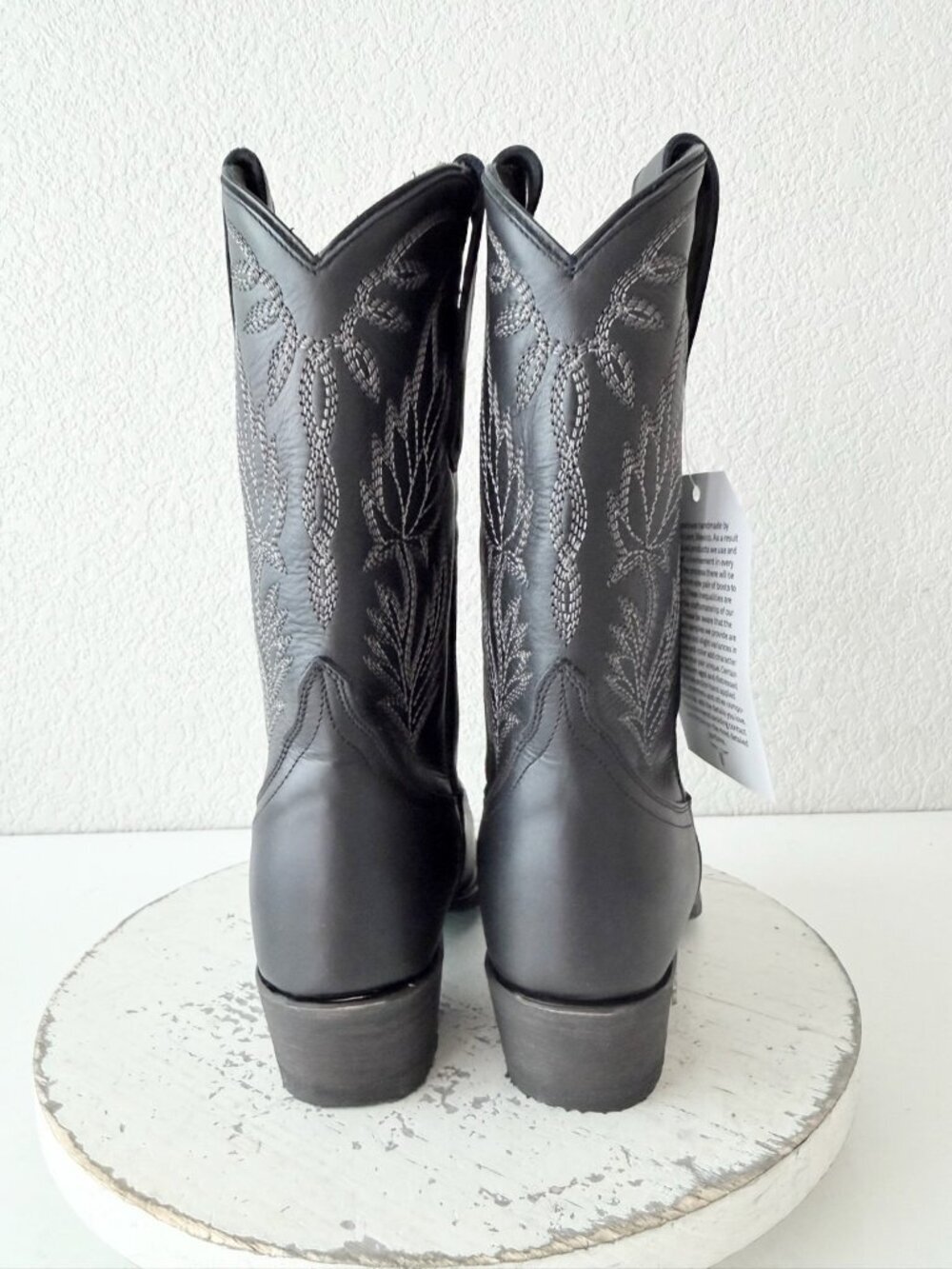 Lane SANDAGA Midi Black Cowboy Boots Cowgirl Western Mid Calf Snip Toe Size 7 - Picture 3 of 11